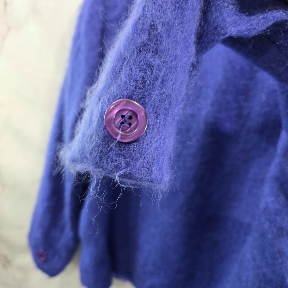 Vintage Blazer Womens Large 12 Mohair Periwinkle Wool Fuzzy 2 Button Eyelash - Picture 9 of 13